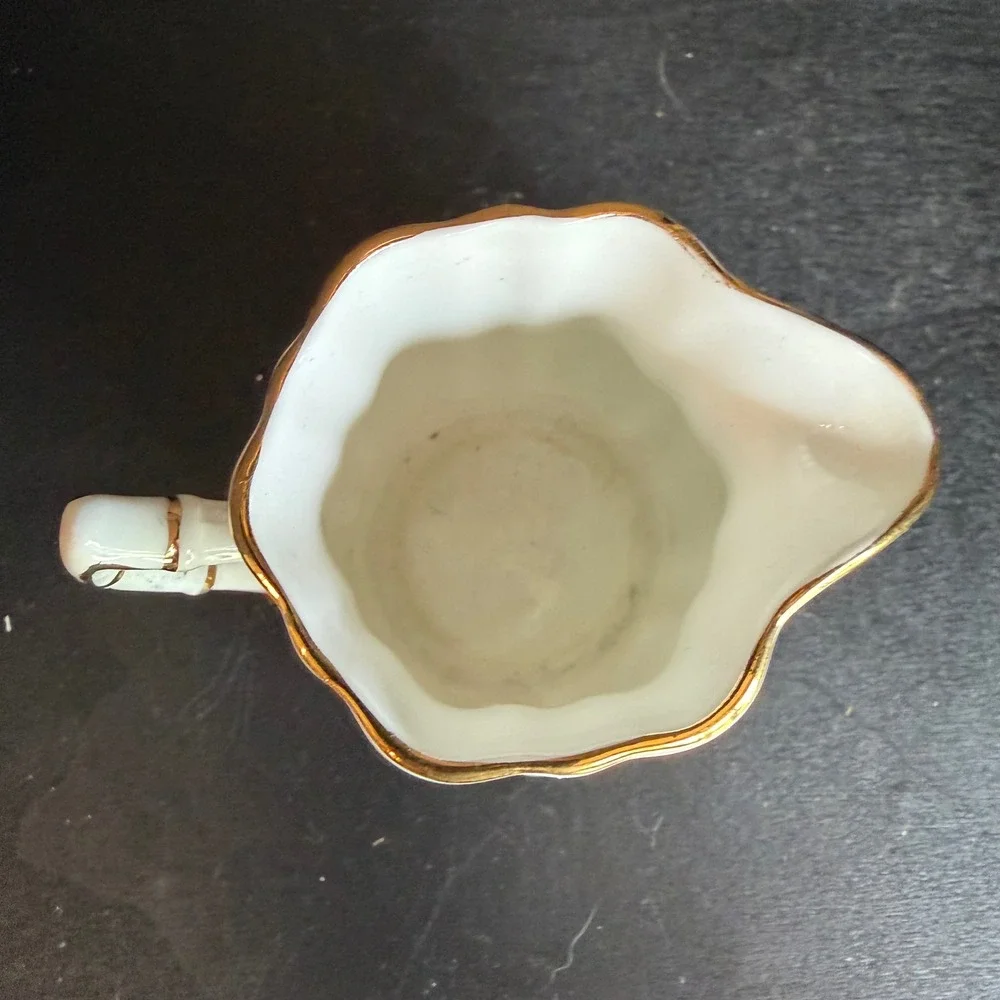 Victoria C&E Bone China Creamer Pitcher England Floral Gold Trim Fluted Vintage
